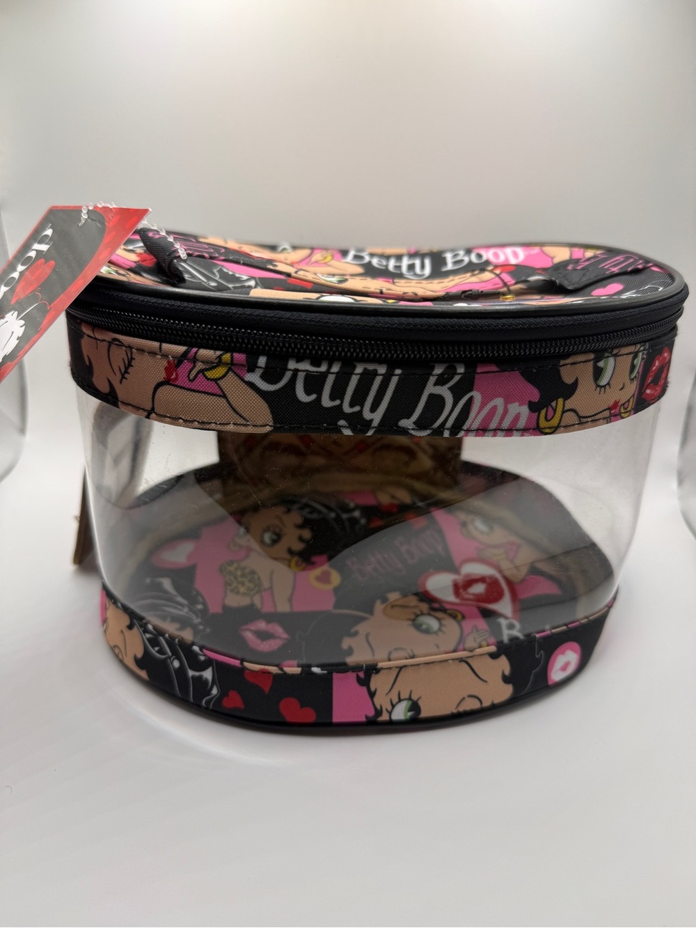 Betty Boop Clear Travel Pouch in Black and Pink Cartoon Print